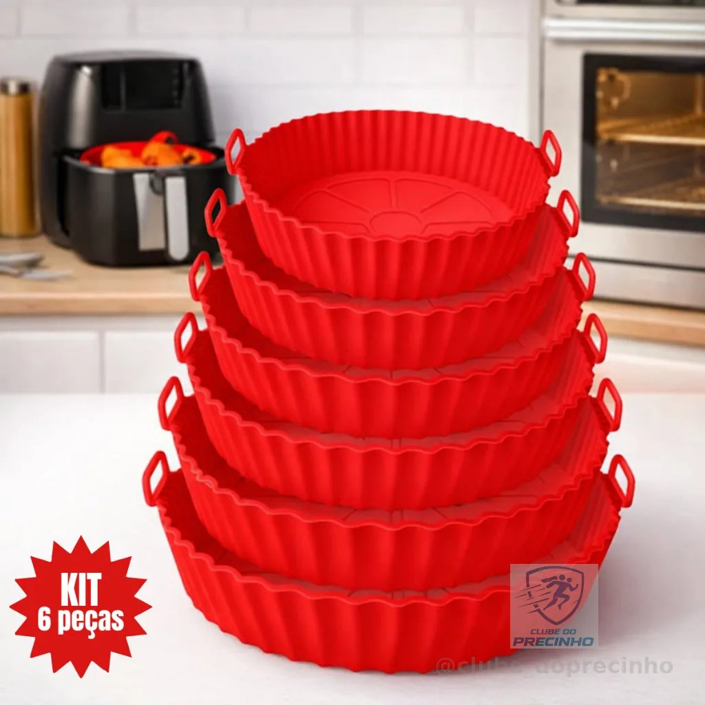 Kit 6 Forma de Silicone para Fritadeira Air Fryer com Alça Antiaderente Cozinha