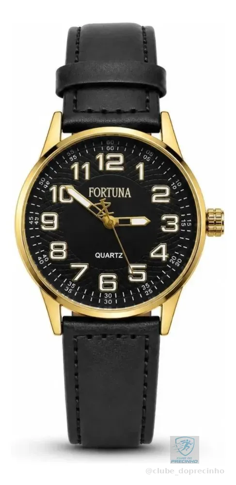 Relógio De Pulso Masculino Fortuna Old Money Minimalista Preto Dourado E Preto