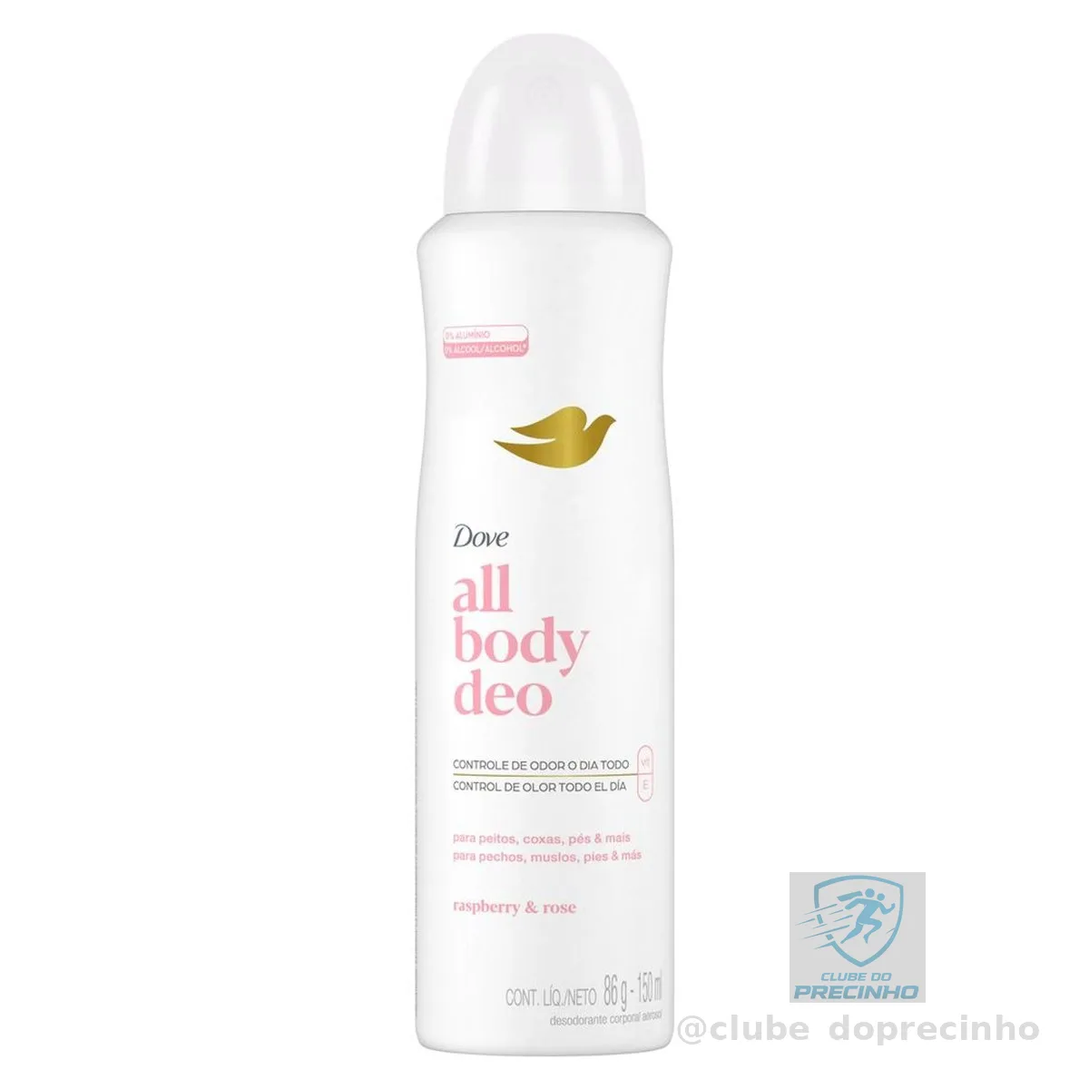 Dove All Body, Desodorante Corporal Aerossol, Para o Corpo Todo, Framboesa e Rosa 150ml