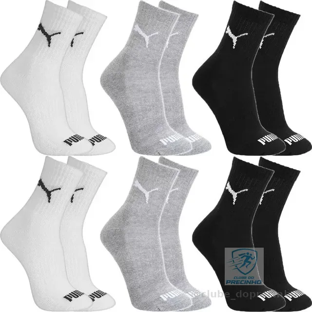 Kit 6 Pares Meias Puma Cano Médio Alto Atoalhada Original