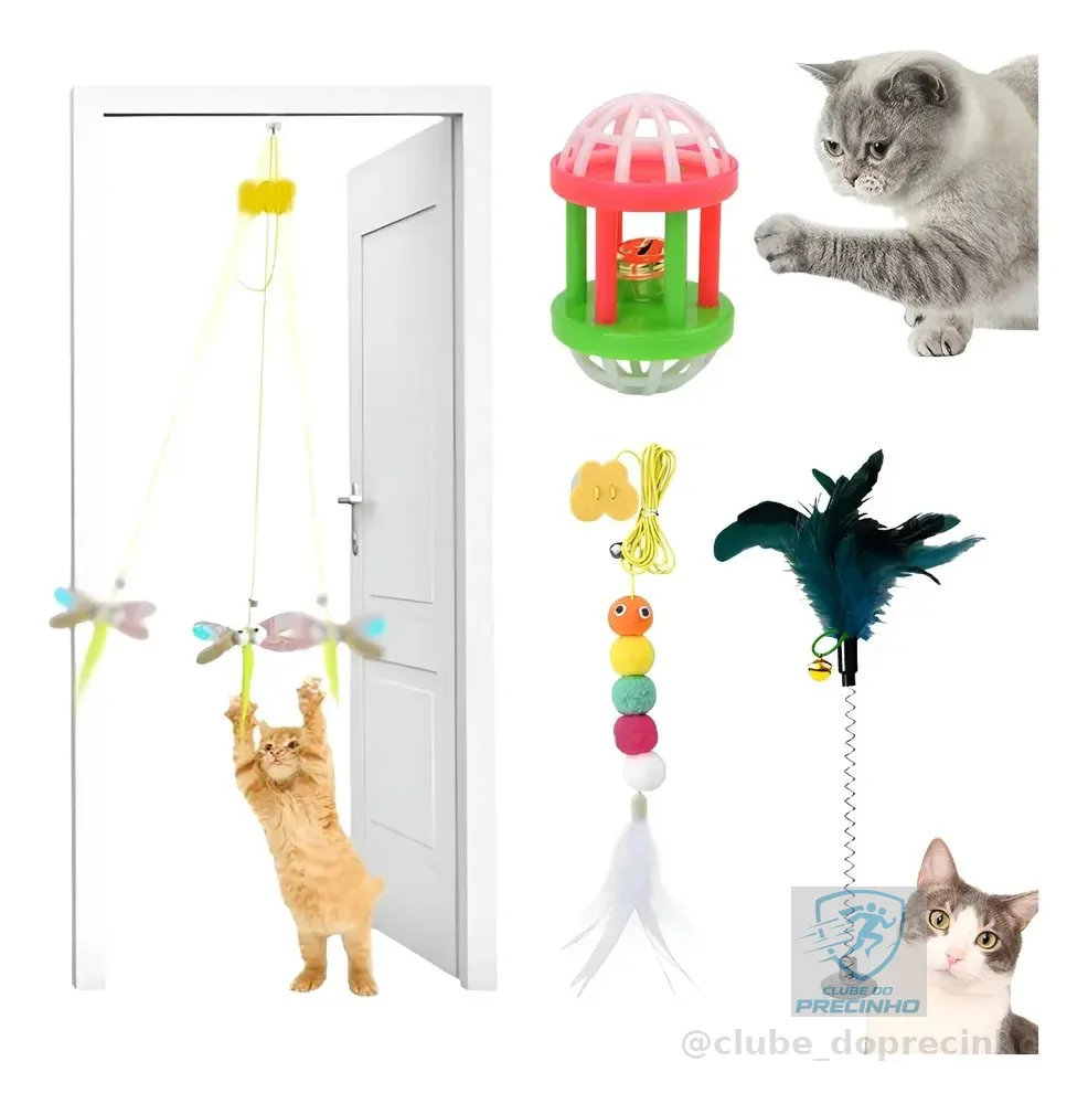 3 Brinquedo Para Gato Elástico Pendura Porta Ratinho Mola Colorido