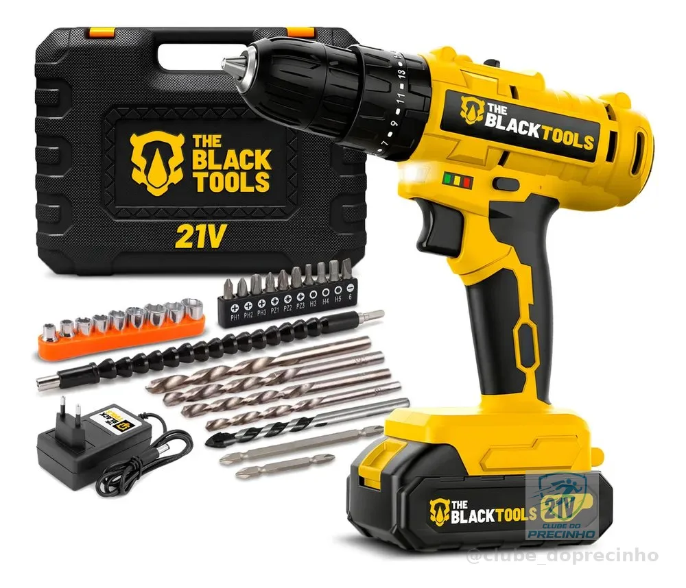 Furadeira E Parafusadeira De Impacto Sem Fio A Bateria 21v 3/8 Com Maleta E Acessorios Tb-21pzw The Black Tools