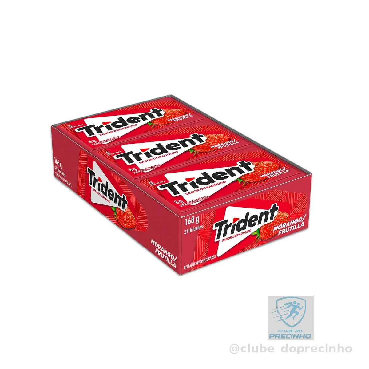 Chiclete Trident Morango Sem Açúcar - Caixa com 21 unid. de 8g