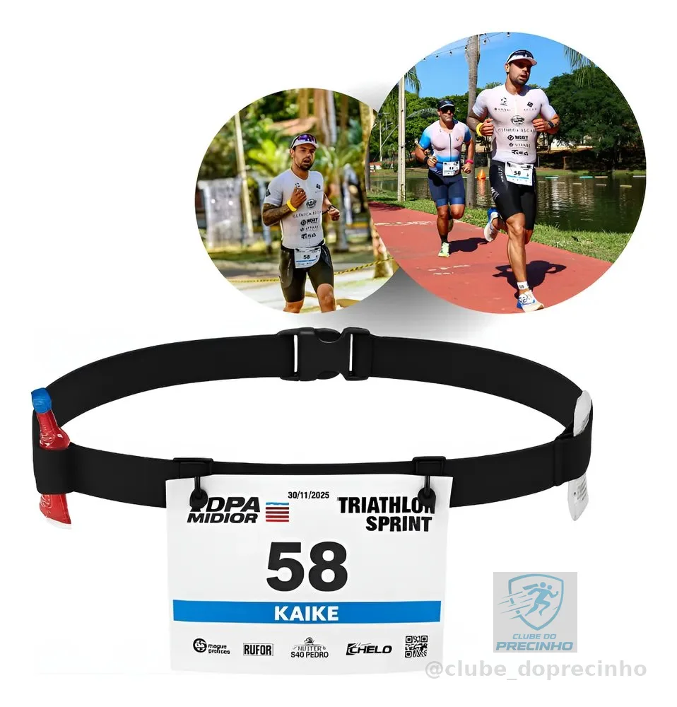 Cinto Porta Numero Para Corrida Triathlon Ciclismo Carbo Gel Preto