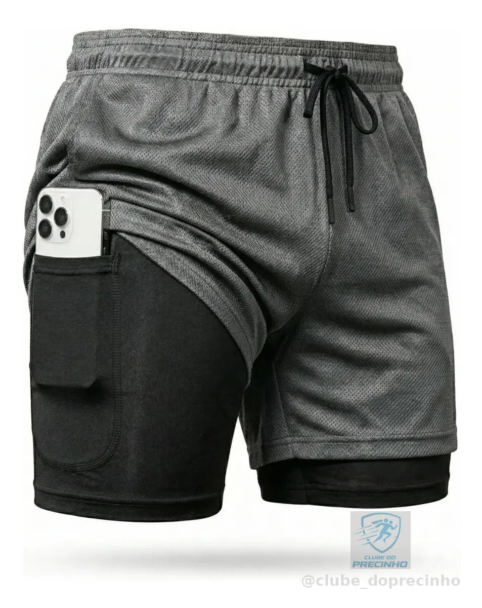 Shorts Dry Fit 2 Em 1 Masculino Térmico Compressão Corrida