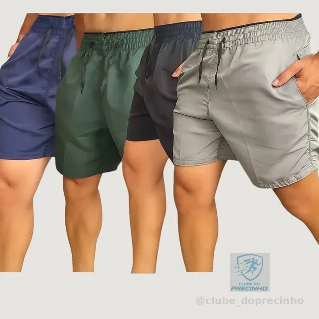 4 Short Tactel Masculino Bermuda Praia Casual Academia Bolso