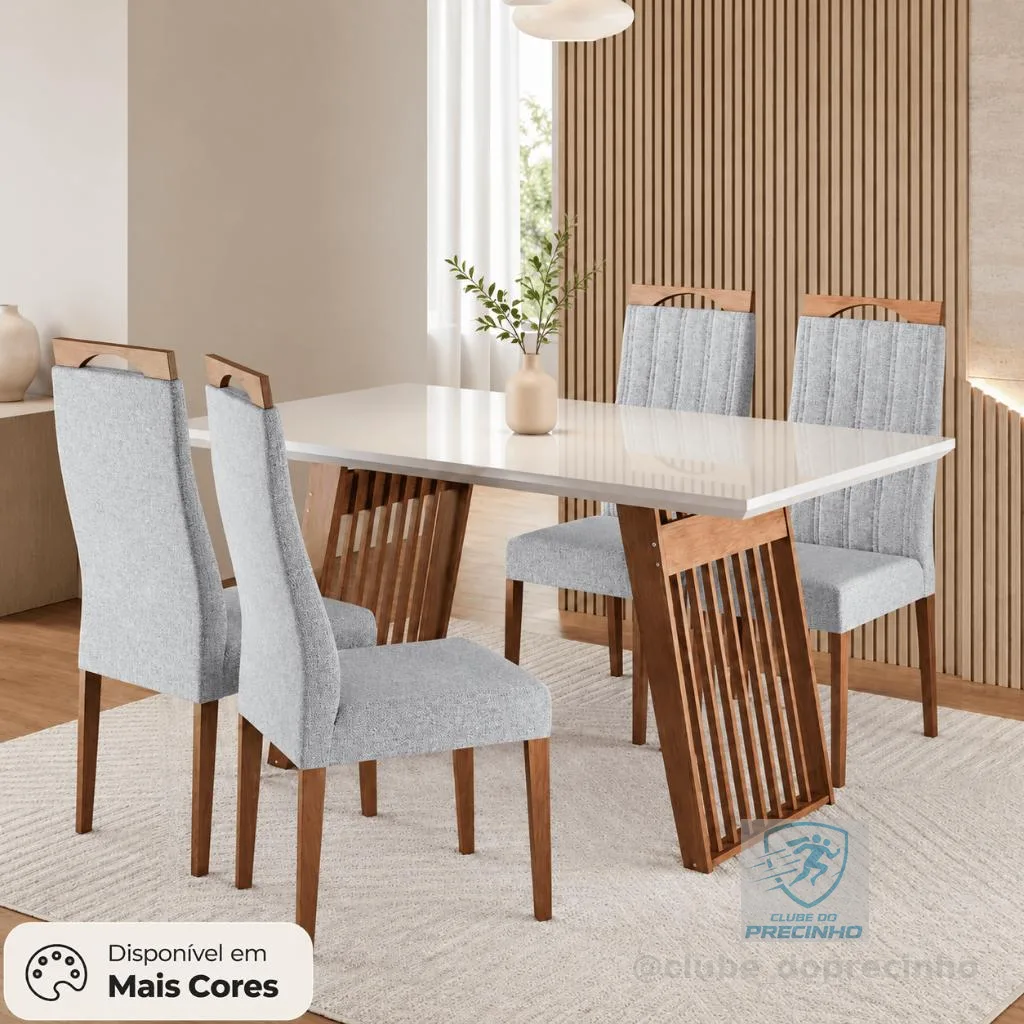 Conjunto Sala de Jantar Mesa 136cm Tampo de Vidro Moscou com 4 Cadeiras Grecia Madetal | Shopee Brasil