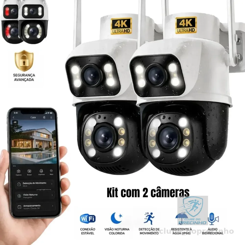 Kit 2 Câmeras de Segurança Woosh A28B Full HD Dupla Lente Wi-Fi com Visão Noturna Colorida