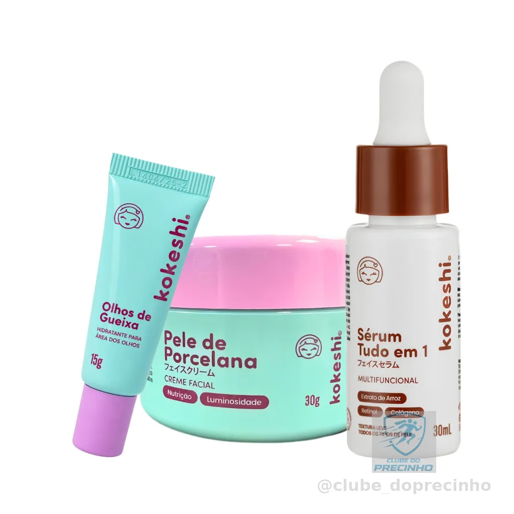 Kit Renovadores Kokeshi Creme Sérum Facial Pele de Porcelana Sérum Tudo em 1 Olhos de Gueixa