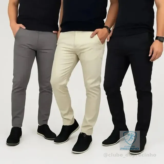 Kit 3 Calças Masculina Sarja Preto/cinza/areia  Sport Fino