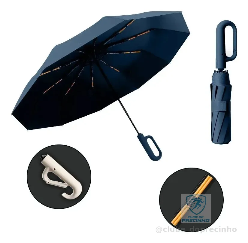 Guarda Chuva Grande Automático Contra Vento Cabe Cor Azul-marinho Desenho Do Tecido Liso