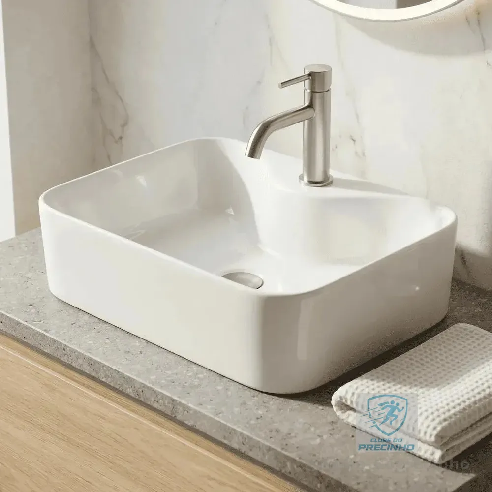 Cuba Louça Mesa De Apoio Banheiro Retangular 41cm Lemi Branco Brilhante
