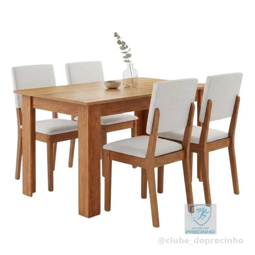 Conjunto Sala de Jantar Mesa 1,10m Place 4 Cadeiras Linda
