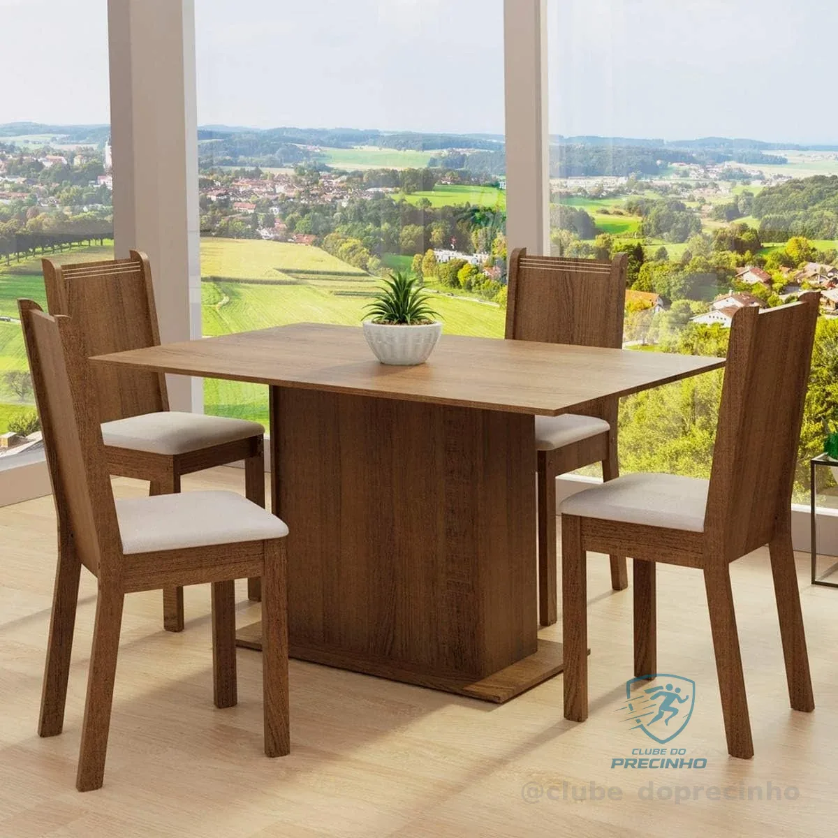 Madesa Conjunto Sala de Jantar Luana Mesa Tampo de Madeira com 4 Cadeiras Rustic/Pérola