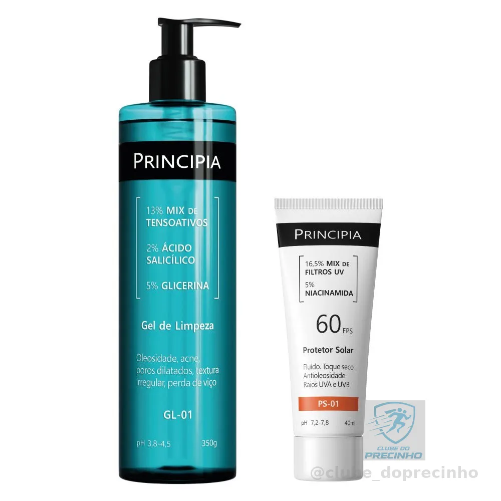 Principia Kit Todo Dia c/ Gel de Limpeza GL-01 + Protetor Solar Facial PS-01 FPS 60