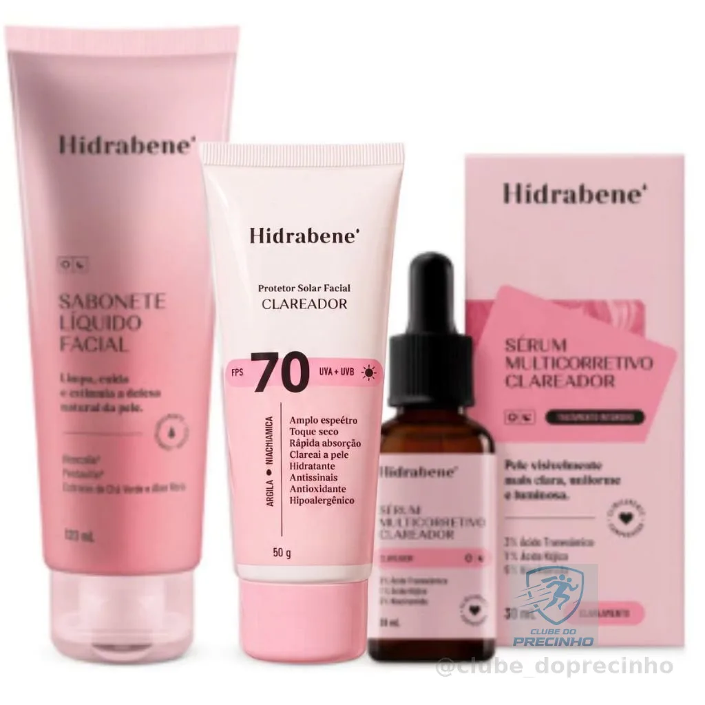 Kit Clareador Facial - Sabonete Líquido + Protetor Solar Clareador 70 FPS + Sérum Multicorretivo Clareador