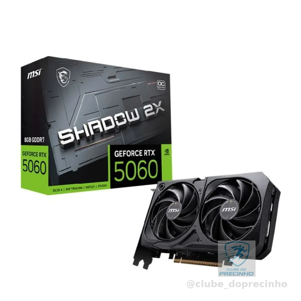 Placa de Vídeo NVIDIA GeForce MSI RTX5060 8GB GDDR7 128BITS SHADOW 2X OC - 912-V537-037