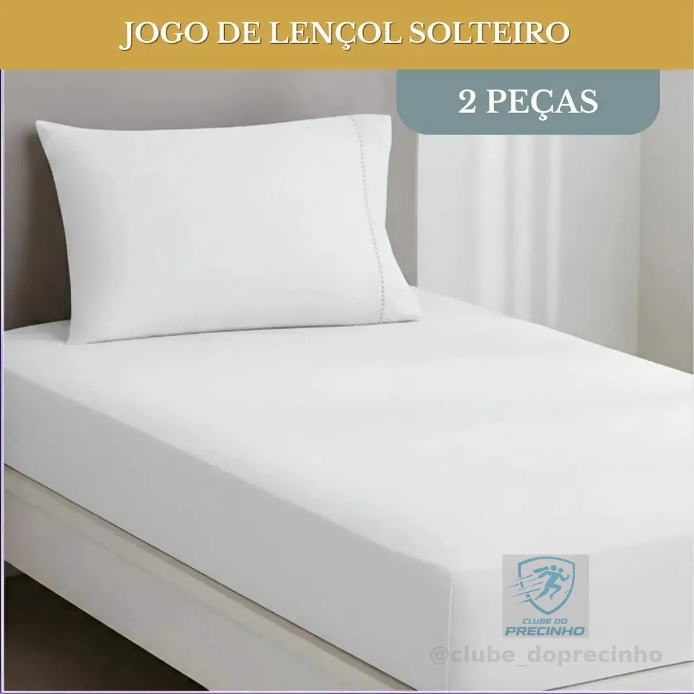 Jogo De Lençol Cama Solteiro 02 Peças 400 Fios Ponto Palito Hotel Pousada Luxo Cor Branco