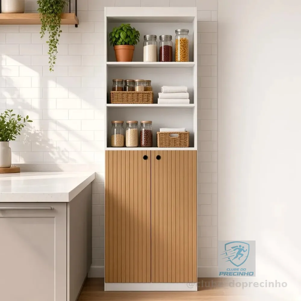 Armário Multiuso Cozinha 2 Portas Organizador Moderno Ripado Branco