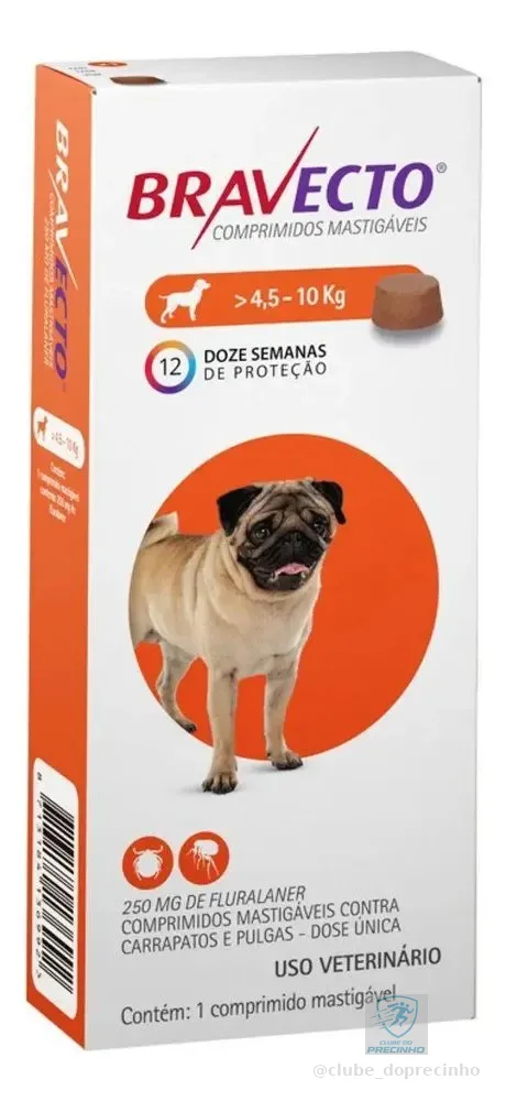 Bravecto Antipulgas e Carrapatos MSD para Cães de 4,5 a 10 kg