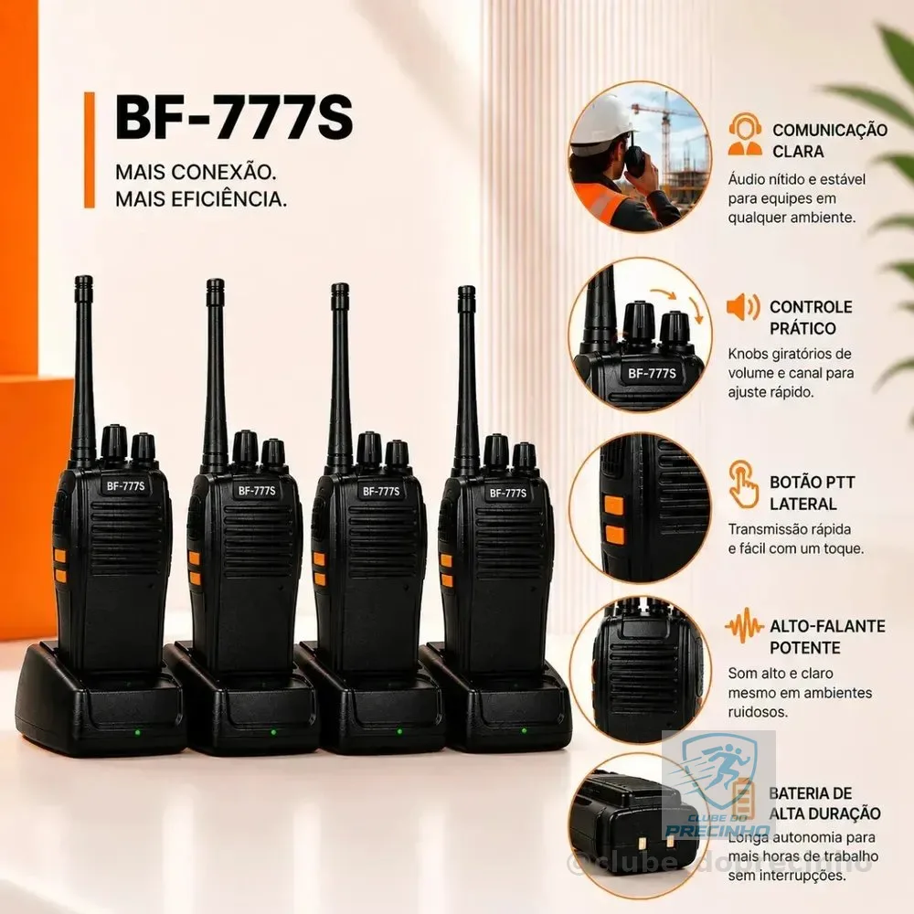 Kit 4 Rádios Comunicadores Baofeng Bf-777s Alta Performance Walkie Talkie Profissional Esportivo Sem Fio Alta Segurança Comunicação Show Eventos 400 ~ 470mhz 16ch Ht Walk Talk Raytechno