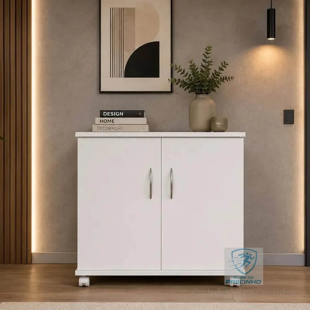 Balcão Aparador Multiuso 71x60 Mdp Auxiliar Com 4 Rodinhas Branco