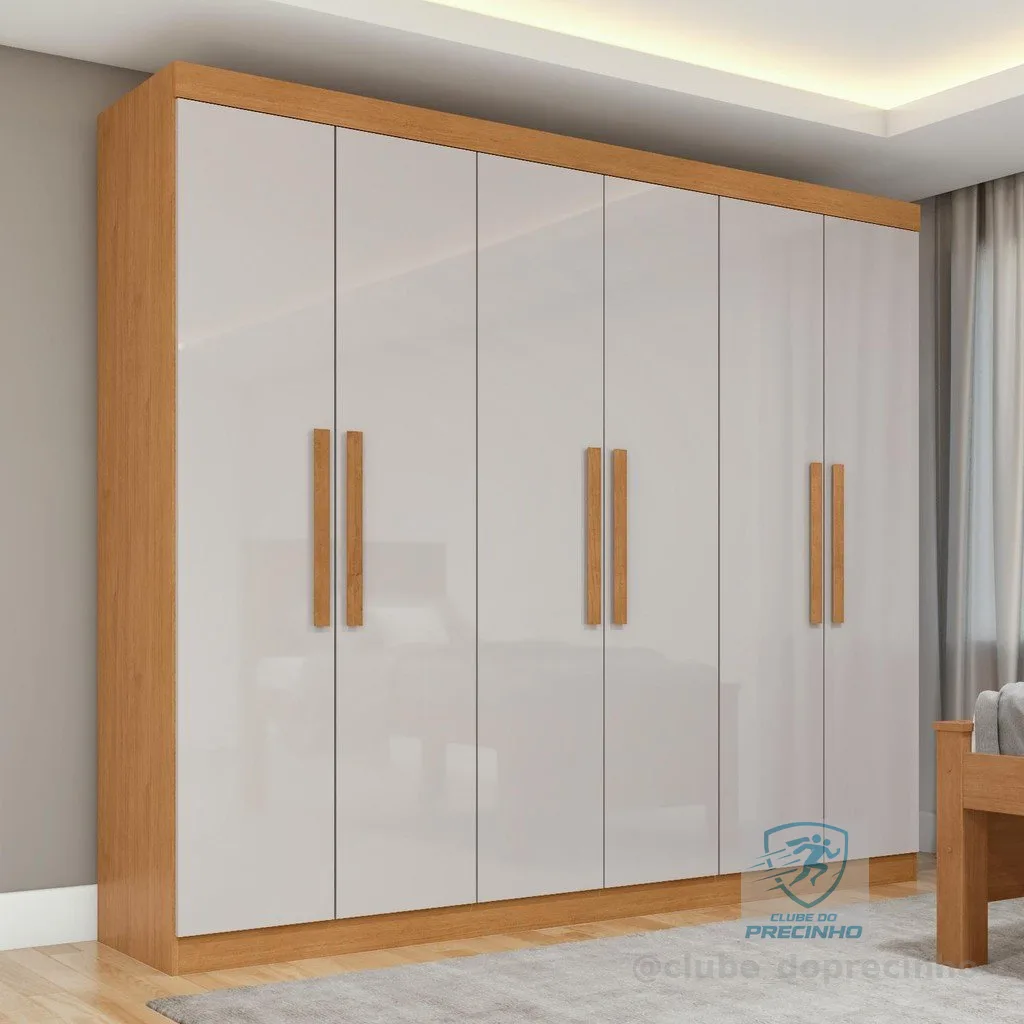 Guarda Roupa Casal 6 Portas Easy Slim Amendoa Clean/off White
