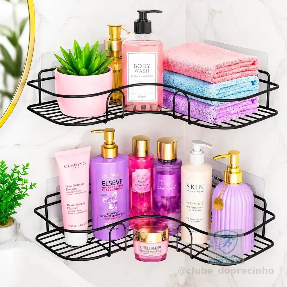 Kit 2 Suporte Porta Shampoo Sabonete Prateleira Banheiro Adesivo Parede Sem Furar Box