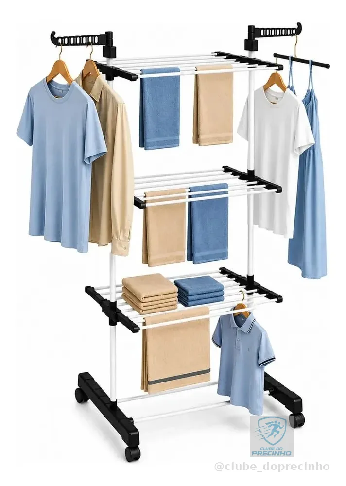 Varal De Chão Grande Roupas 3 Andares Dobrável Vertical Com Rodinhas Para Apartamento Casa Cnc Do Brasil
