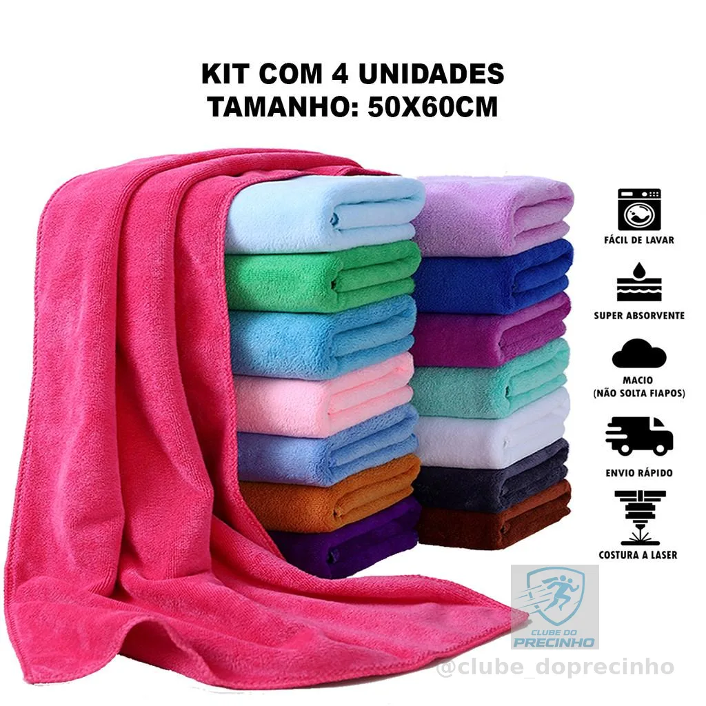 Kit 4 Panos de Chão Grande 50x60cm Microfibra para Limpeza