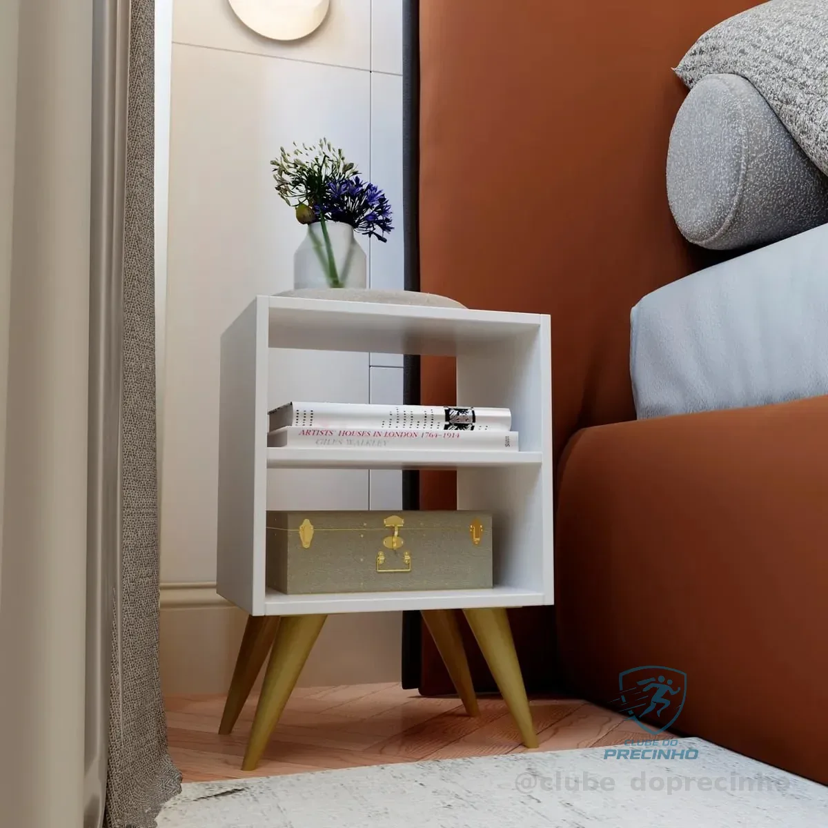 Mesa De Cabeceira Nicho Quarto Casal Decoração Palma Semi - Brilho Branco