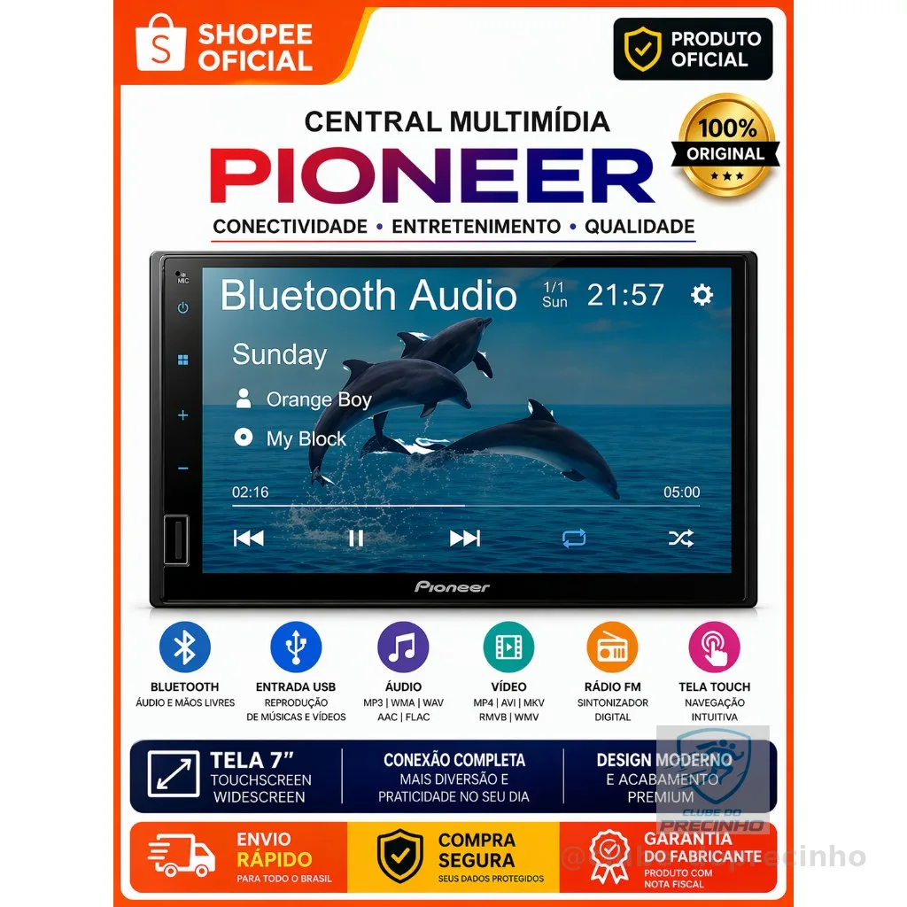 Multimidia Pioneer Dmh-145BR 7 Polegadas  USB Espelhamento Android
