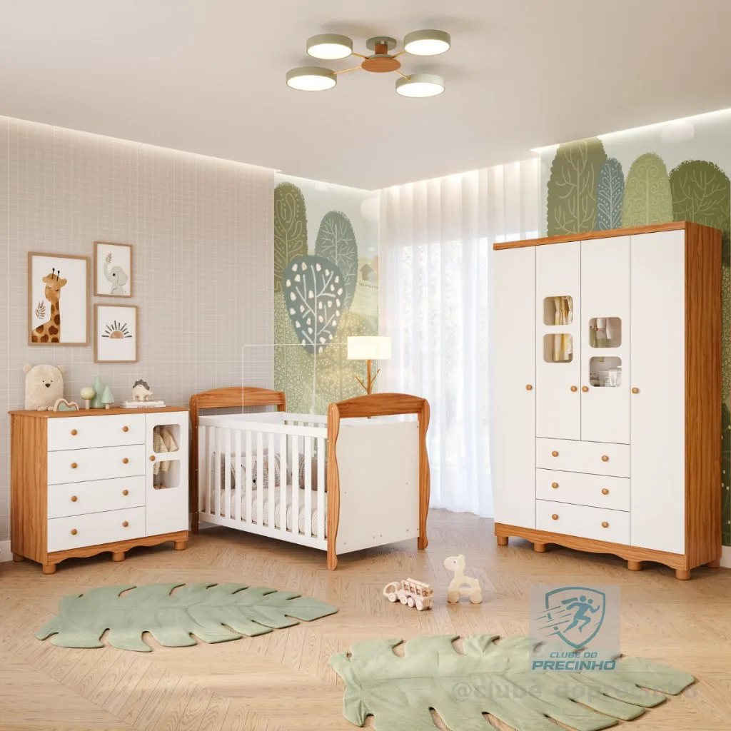 Quarto Bebê Completo Berço Americano Marquesa 3em1 Guarda Roupa 4 Portas Cômoda Uli 100% MDF Faura | Shopee Brasil
