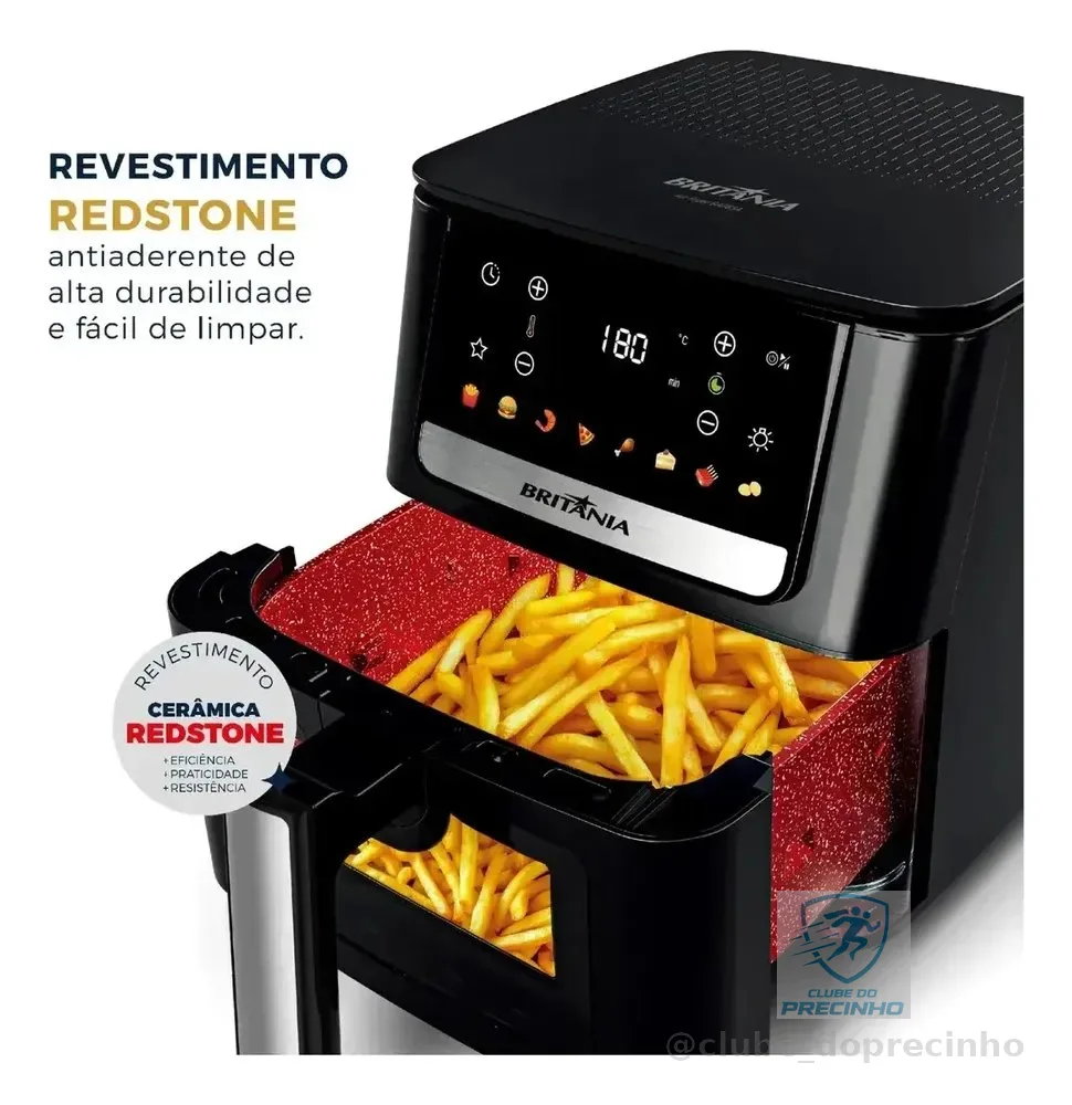 S429049631 Air Fryer Britânia 6,5L 1700W 8 Funções Painel Digital Redstone BAF65A