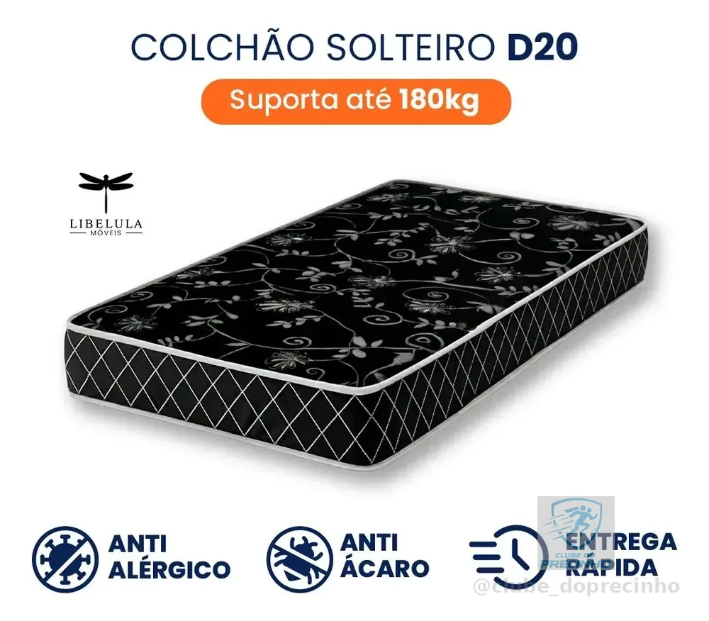Colchão Para Cama De Solteiro Com Espuma D20 188 X 78 Cm - Libelula Móveis