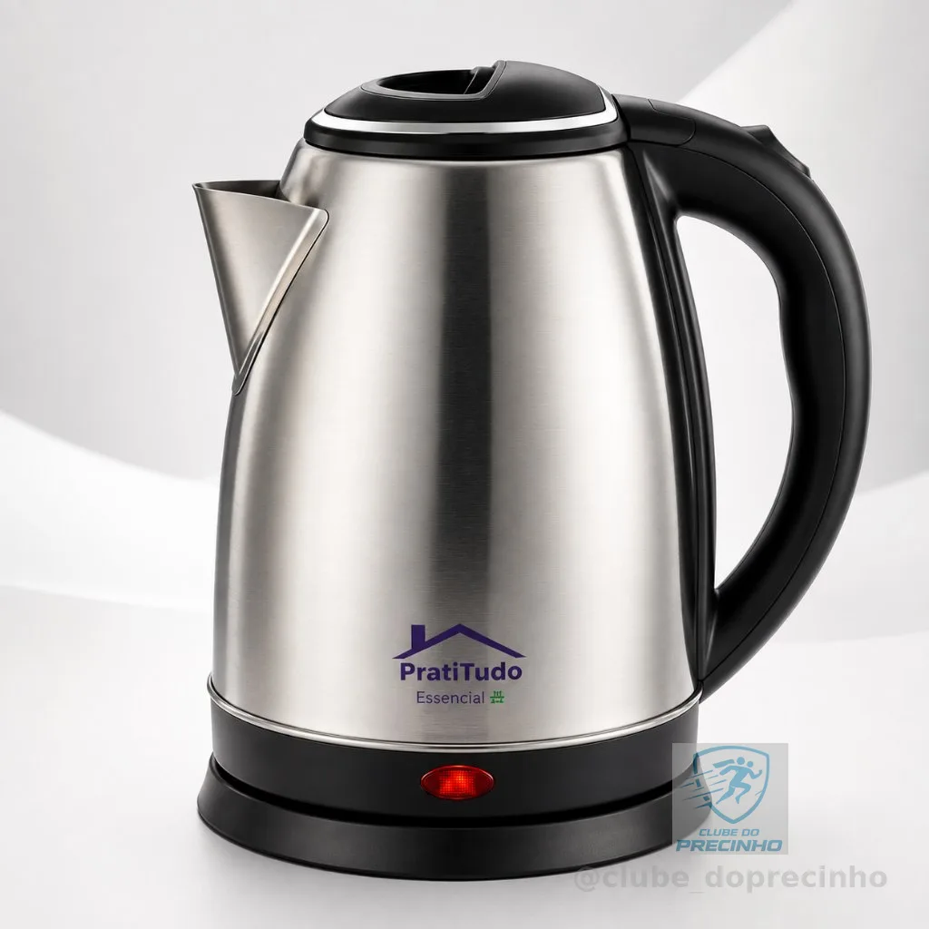 Chaleira Elétrica Inox 1,8L 1000W ou 1200W Desligamento Automático - Bule Jarra Cafeteira Elétrica Aquece Água Rápido