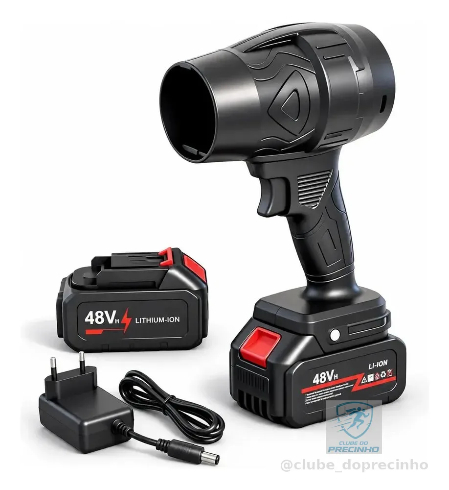 Soprador 48v Turbo Portátil Quicko Com 2 Baterias Recarregáveis Potente Preto
