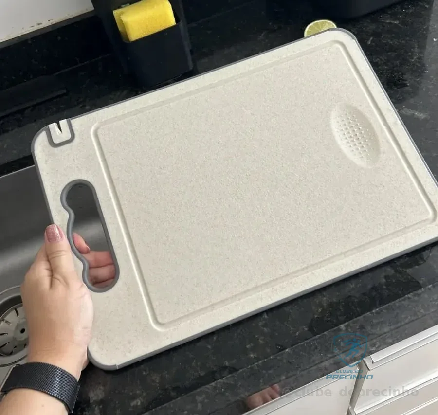 1 Tabua De Corte Saudável Para Cortar Dupla Face Aço Inox Pp Dupla Face Cinza