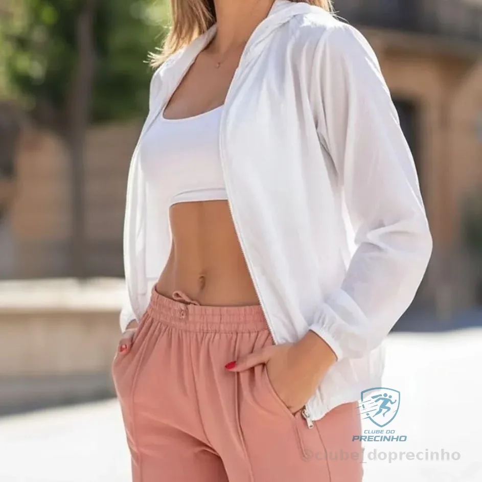 Jaqueta Corta Vento Liso Blusa Feminina Capuz Leve Branco M