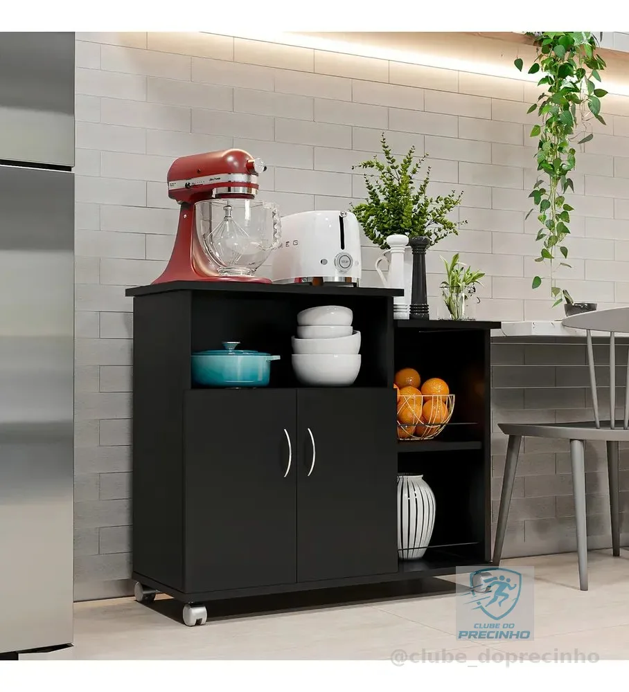 Fruteira Armário para Cozinha Balcão Para Cafeteira E Forno Cor Preto Nova Decor