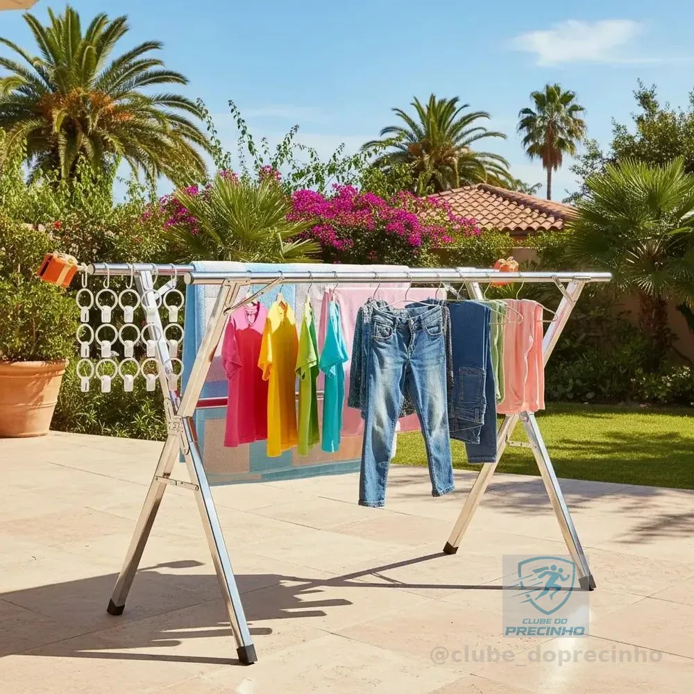 Varal De Chão Roupas Dobrável Grande Aço Inoxidável 80kg Branco