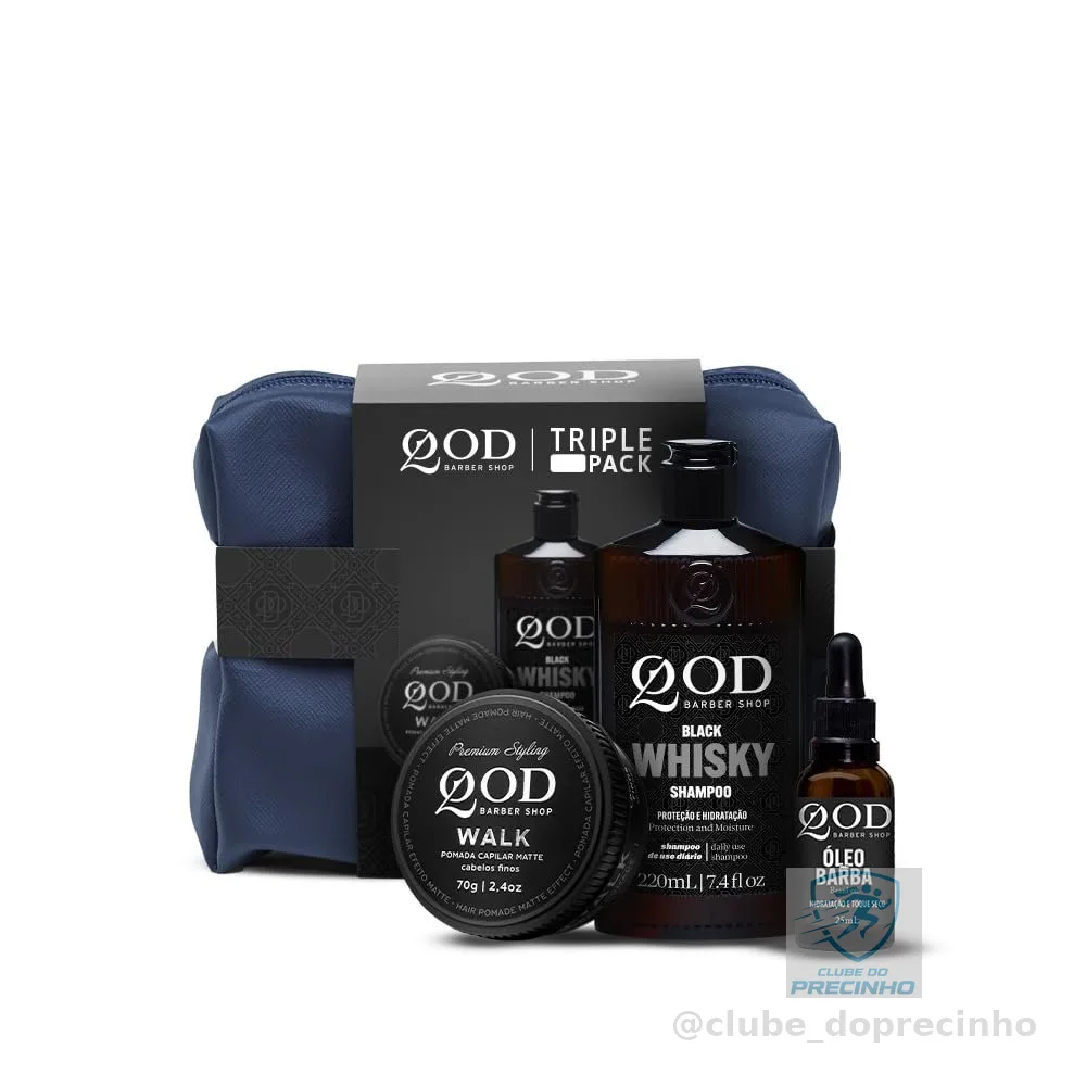 QOD Barber Shop - Kit Triple Pack - Pomada Capilar Walk 70g + Shampoo Whisky 220ml + Óleo Hidratante para Barba 25ml