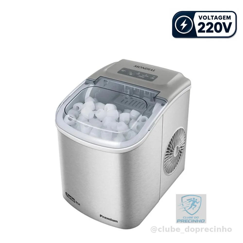 Máquina de Gelo Mondial 12kg Turbo Ice 220V Premium MG-12-GI Cinza