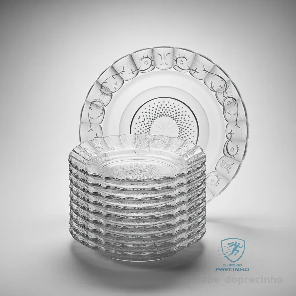 Jogo De Pratos Fundos Egípcio 12 Peças Estrela Transparente Transparente