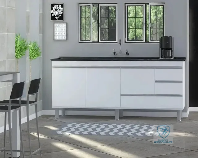 Gabinete Cozinha Luxo 1.60m - Puxador Alumínio