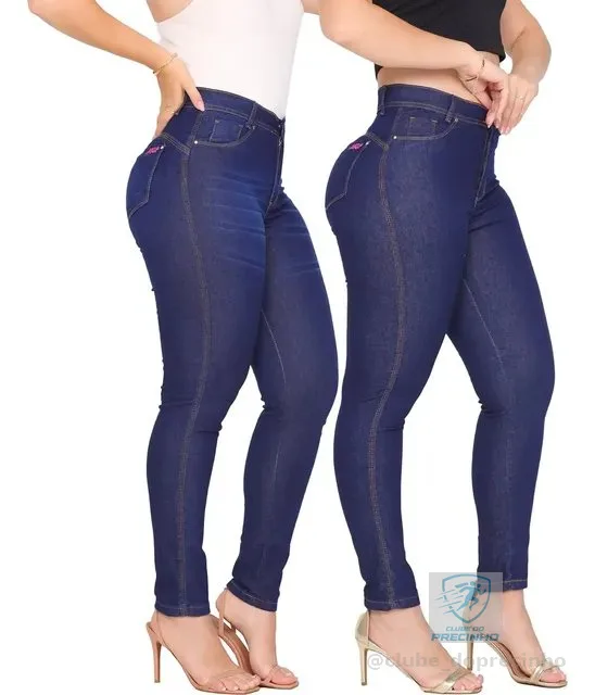 Kit 2 Calça Jeans Feminina Cintura Alta Com Lycra