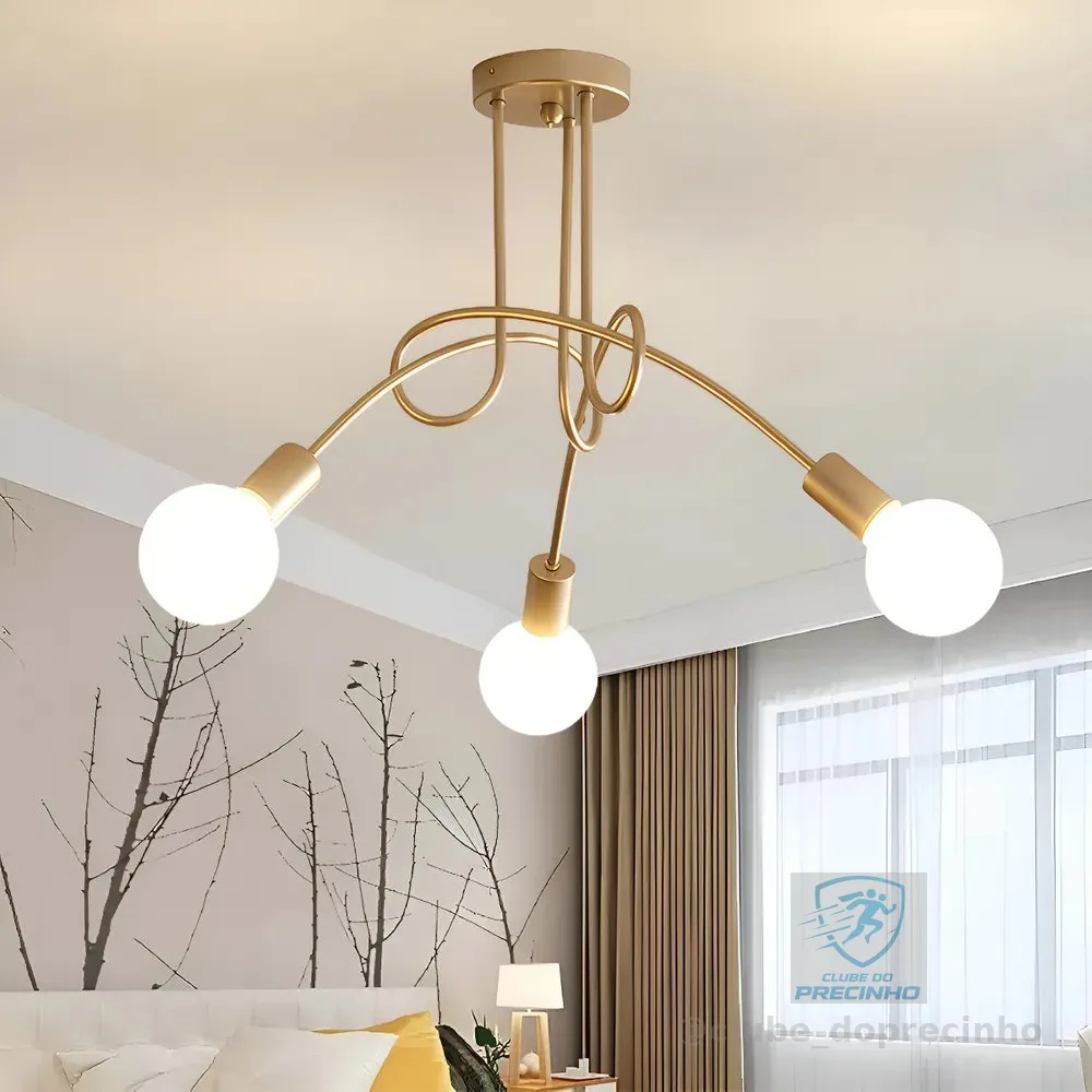Luminária De Teto Lustre Moderno Sala De Jantar 3 Lâmpadas 127/220v Dourado