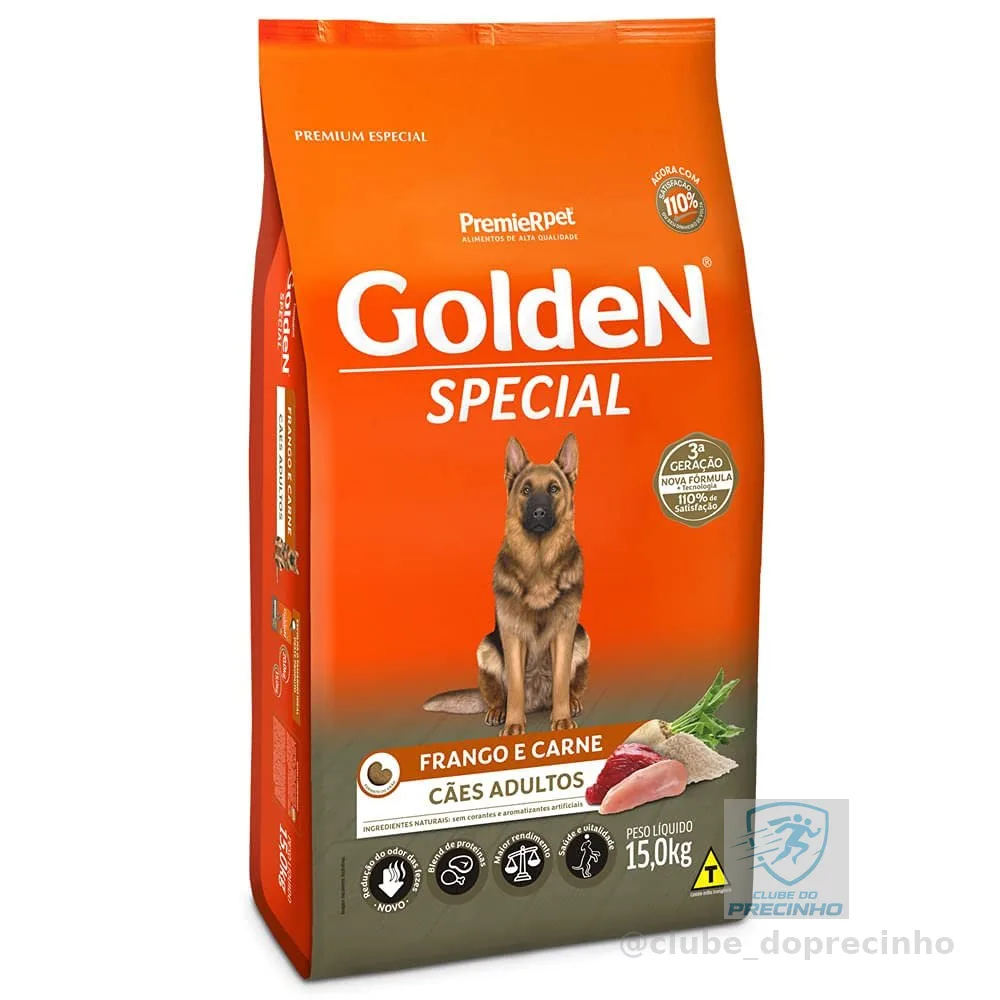 Premier Pet Golden Special - Ração para Cães Adultos, Sabor Frango e Carne, 15kg