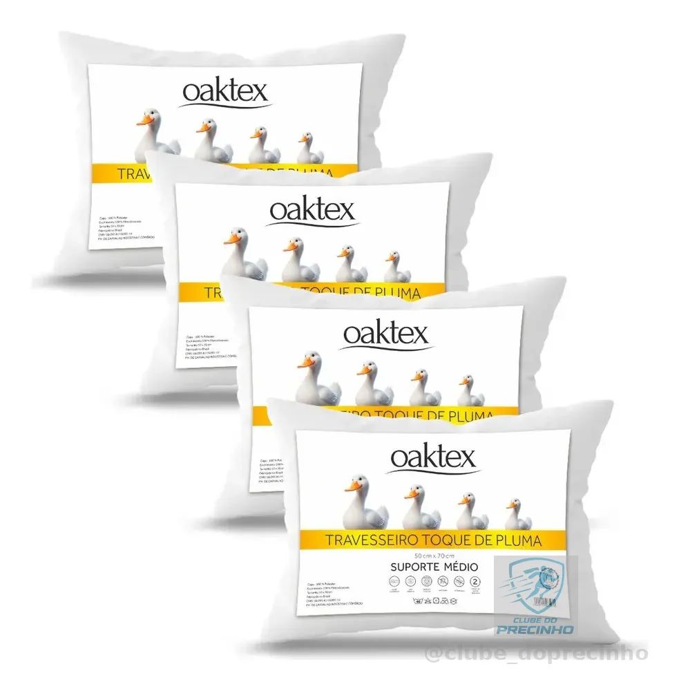 Kit 4 Travesseiros Oaktex 50x70 Antialérgico Fibra Siliconada Branco