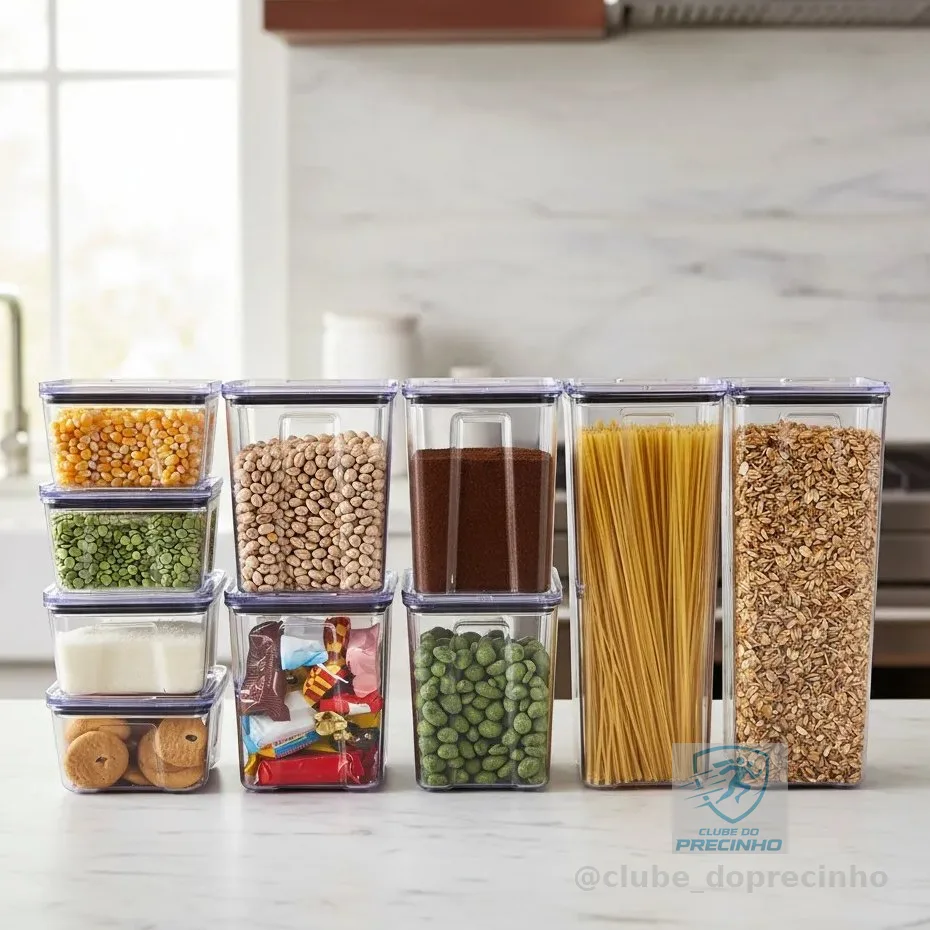 Kit 10 Pote Hermético Empilháveis Porta Mantimento Cozinha Organizador Rebirth